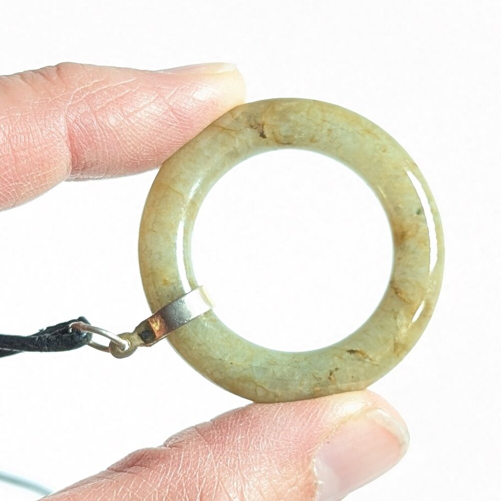 Jade Circle pendant, natural Type A Jadeite Jade donut, vintage Chinese jewelry
